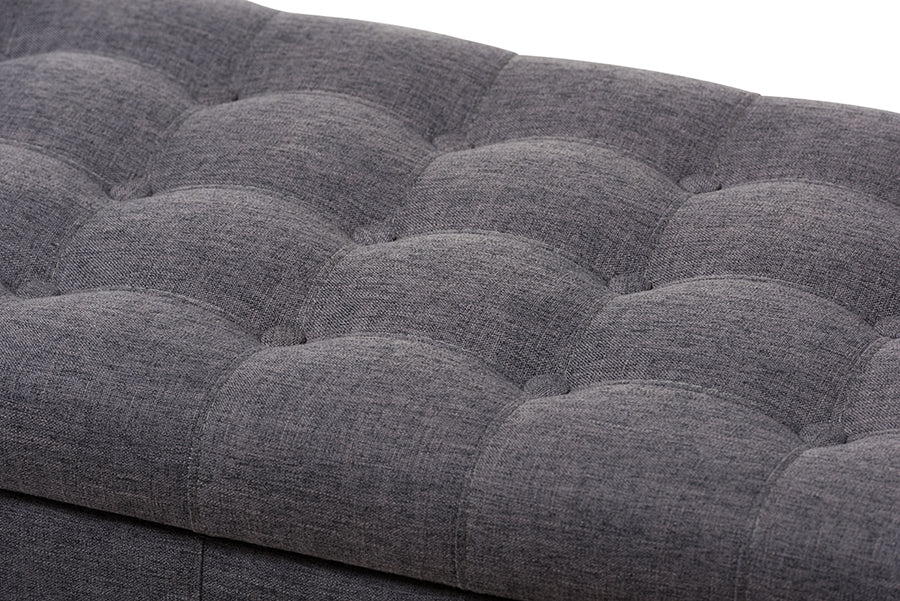 Kaylee Modern Classic Dark Grey Fabric Upholstered Button-Tufting Storage Ottoman Bench