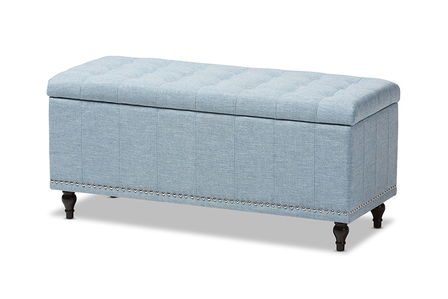 Kaylee Modern Classic Light Blue Fabric Upholstered Button-Tufting Storage Ottoman Bench
