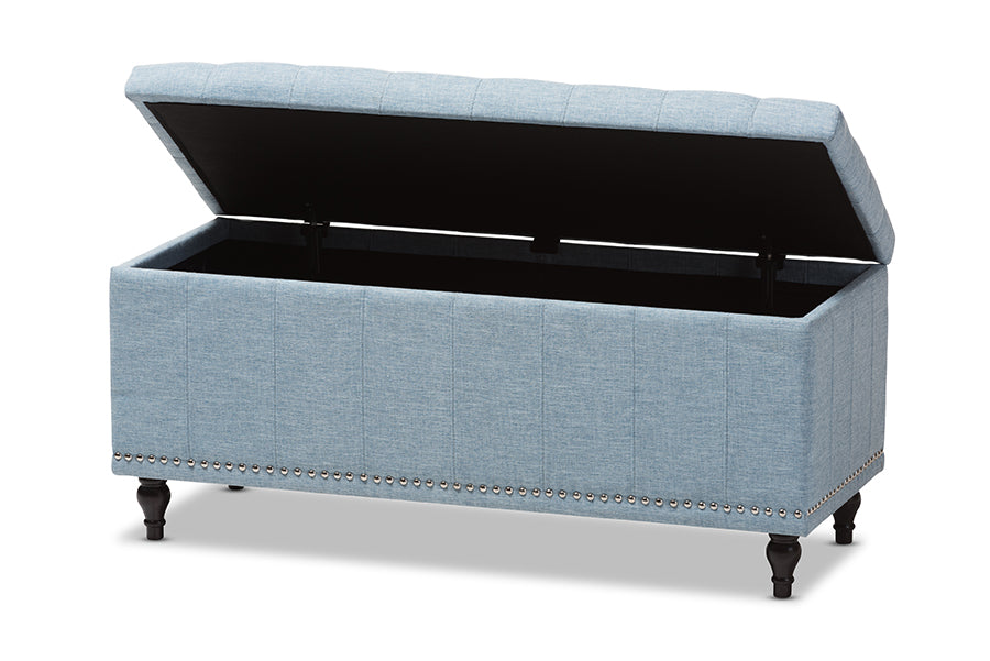 Kaylee Modern Classic Light Blue Fabric Upholstered Button-Tufting Storage Ottoman Bench