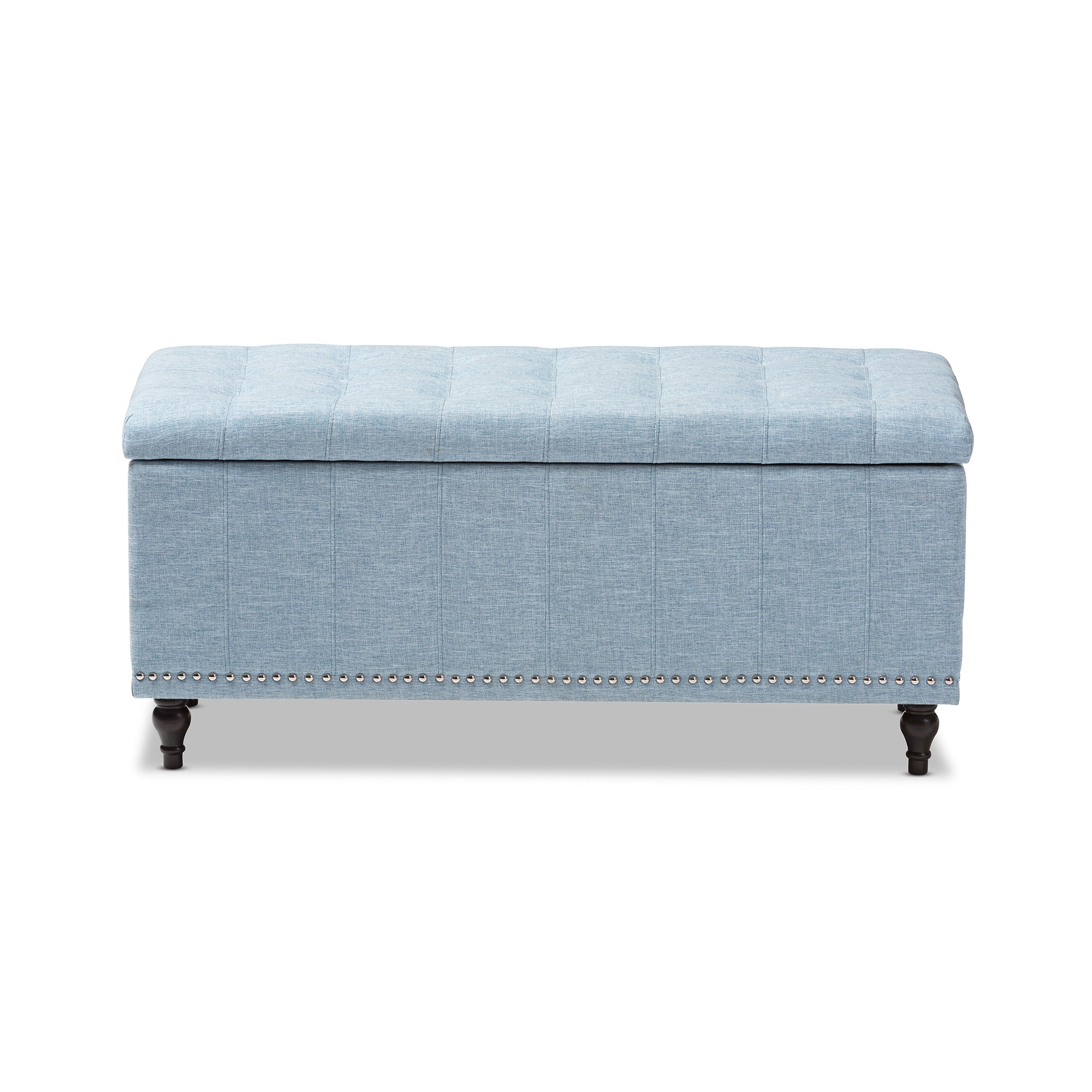 Baxton Studio Kaylee Modern Classic Light Blue Fabric Upholstered Button-Tufting Storage Ottoman Bench