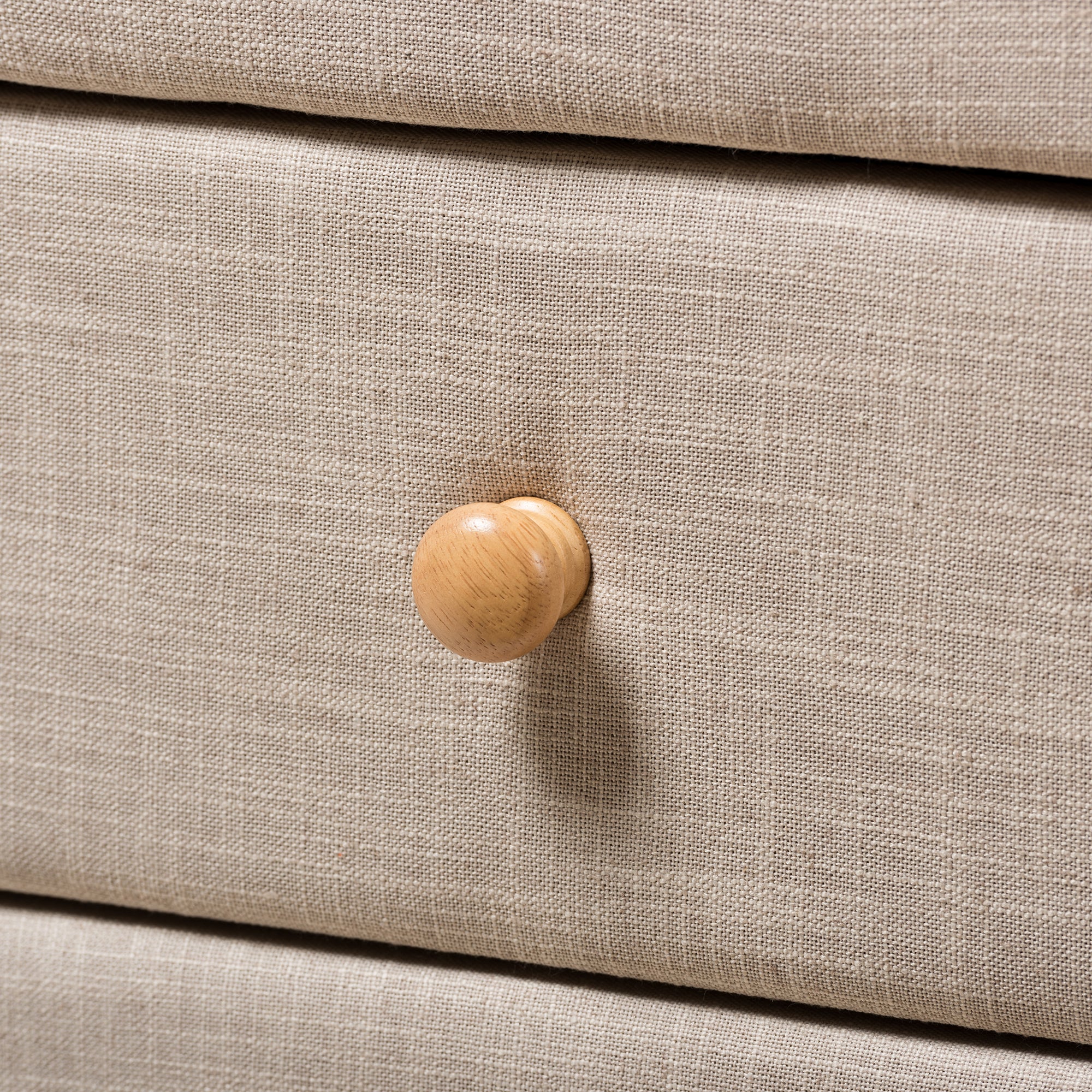 Jonesy Mid-Century Beige Linen Upholstered 2-Drawer Nightstand