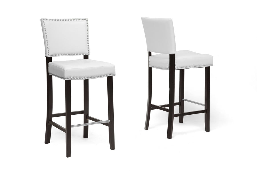 Aries White Modern Bar Stool with Nail Head Trim (Set of 2)