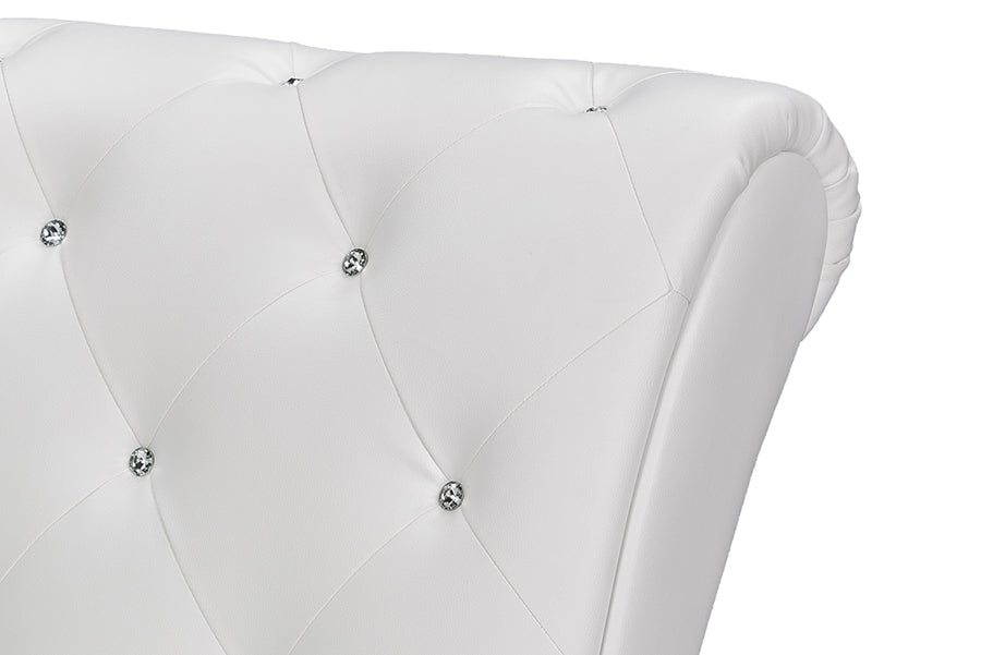 Pease Contemporary White Faux Leather Upholstered Crystal Button Tufted Chaise Lounge