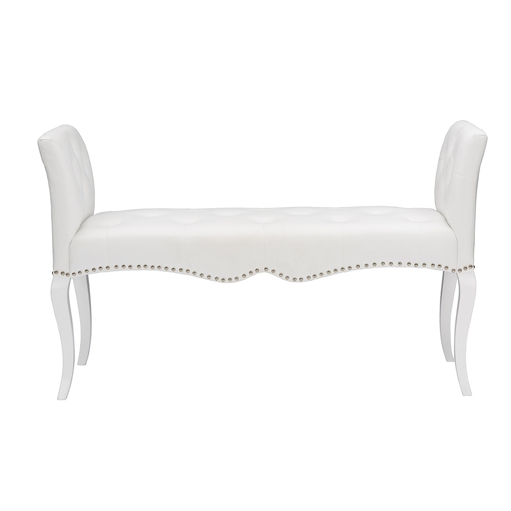Kristy Modern and Contemporary White Faux Leather Classic Seating Bench