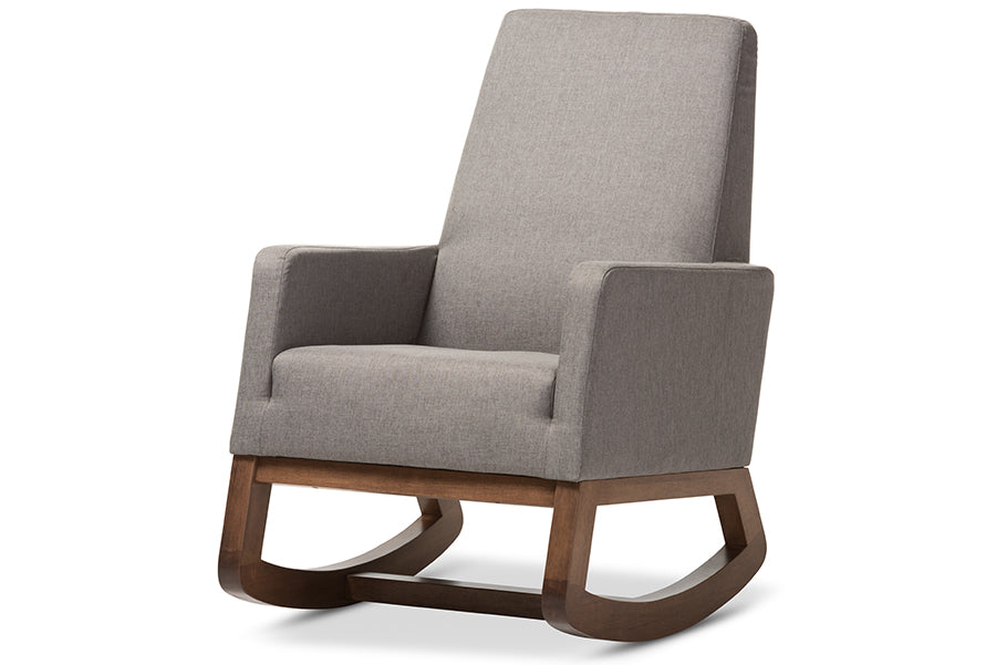 Yashiya Mid-century Retro Modern Grey Fabric Upholstered Rocking Chair and Ottoman Set
