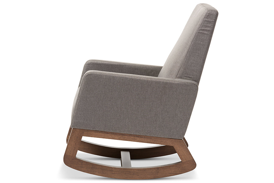 Yashiya Mid-century Retro Modern Grey Fabric Upholstered Rocking Chair and Ottoman Set