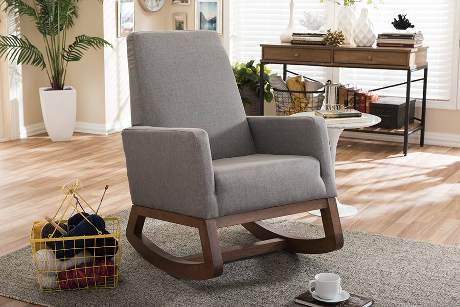 Yashiya Mid-century Retro Modern Grey Fabric Upholstered Rocking Chair