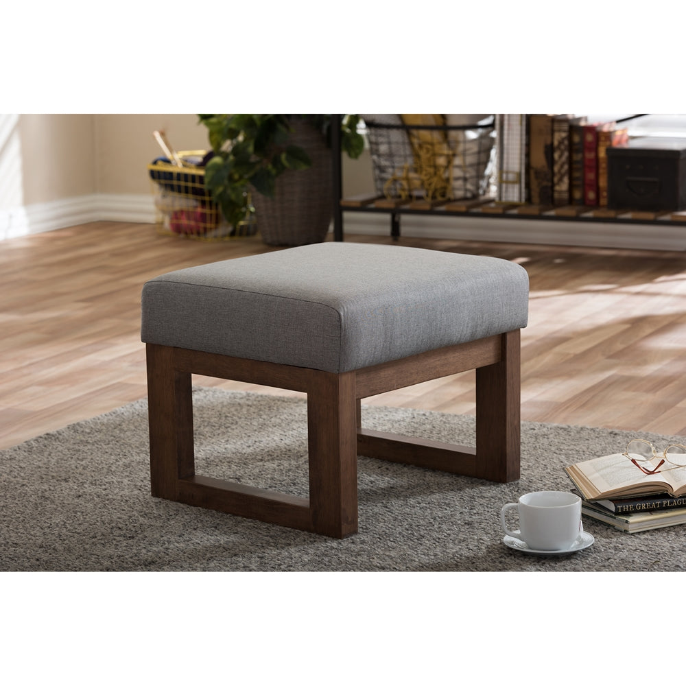 Yashiya Mid-century Retro Modern Grey Fabric Upholstered Ottoman Stool