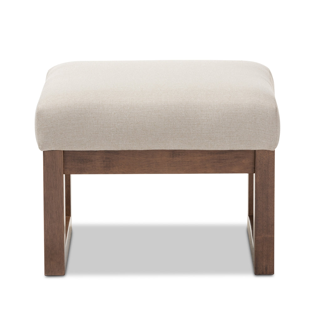 Yashiya Mid-century Retro Modern Light Beige Fabric Upholstered Ottoman Stool