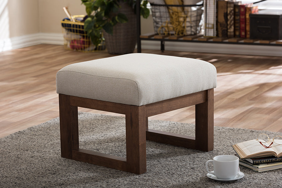 Yashiya Mid-century Retro Modern Light Beige Fabric Upholstered Ottoman Stool