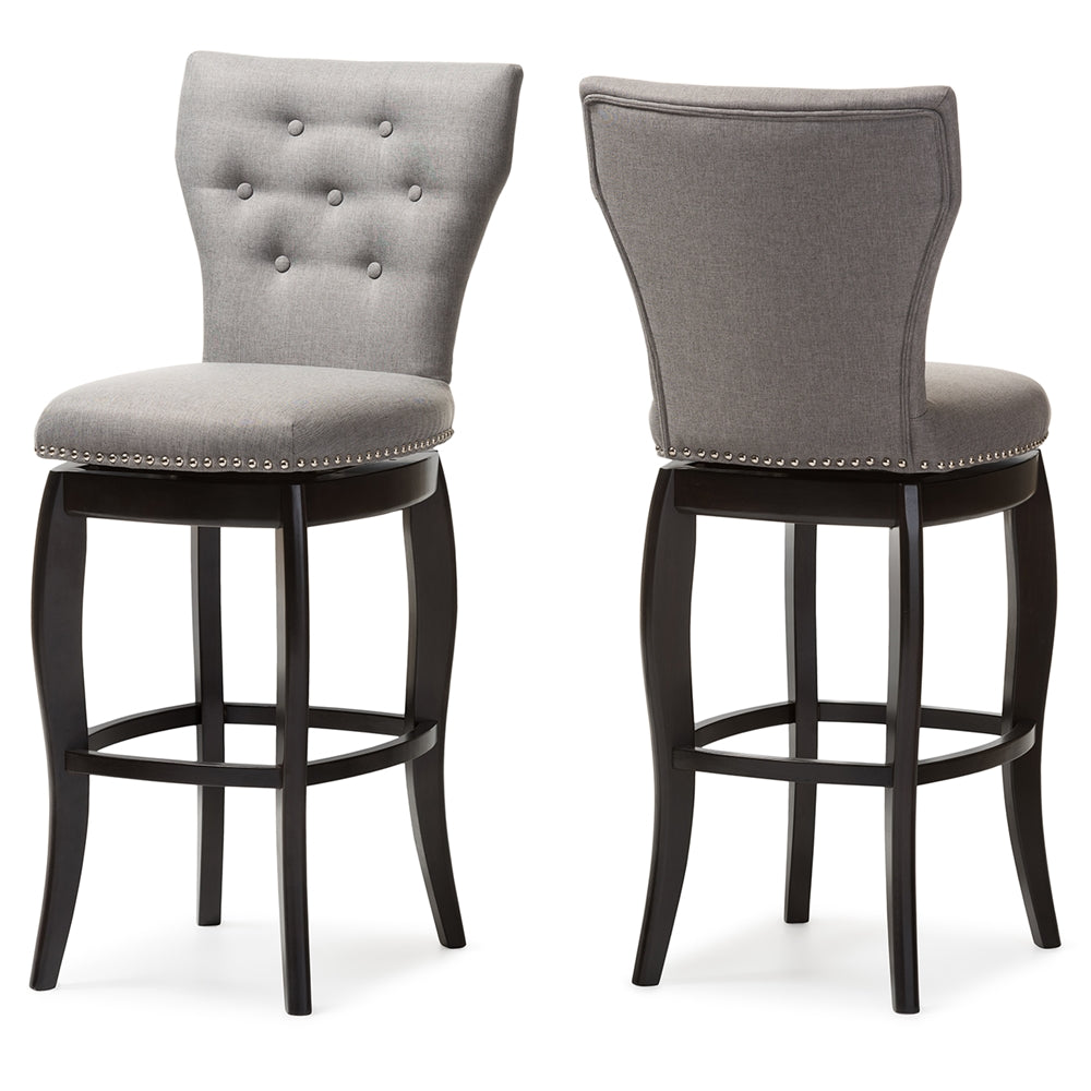 Leonice Modern and Contemporary Grey Fabric Upholstered Button-tufted 29-Inch 2-Piece Swivel Bar Stool Set