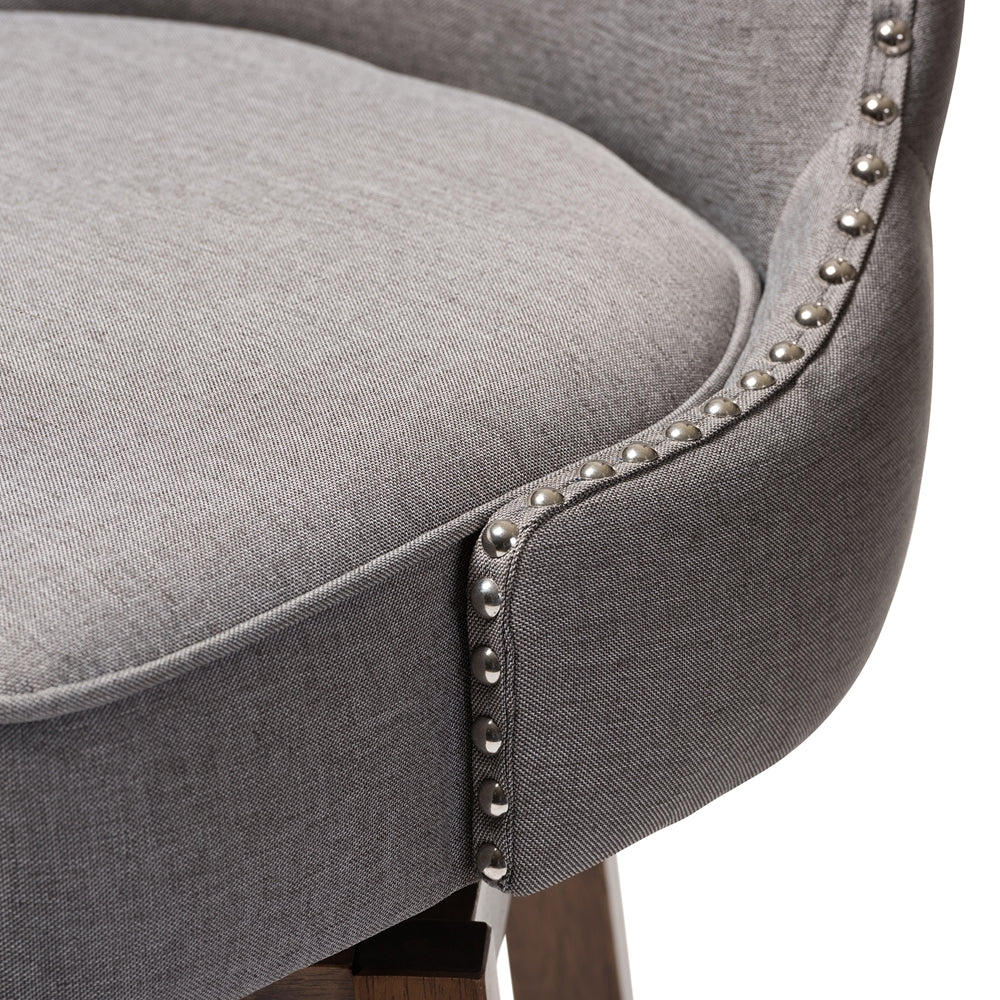 Gradisca Modern and Contemporary Brown Wood Finishing and Grey Fabric Button-Tufted Upholstered 2-Piece Swivel Barstool Set