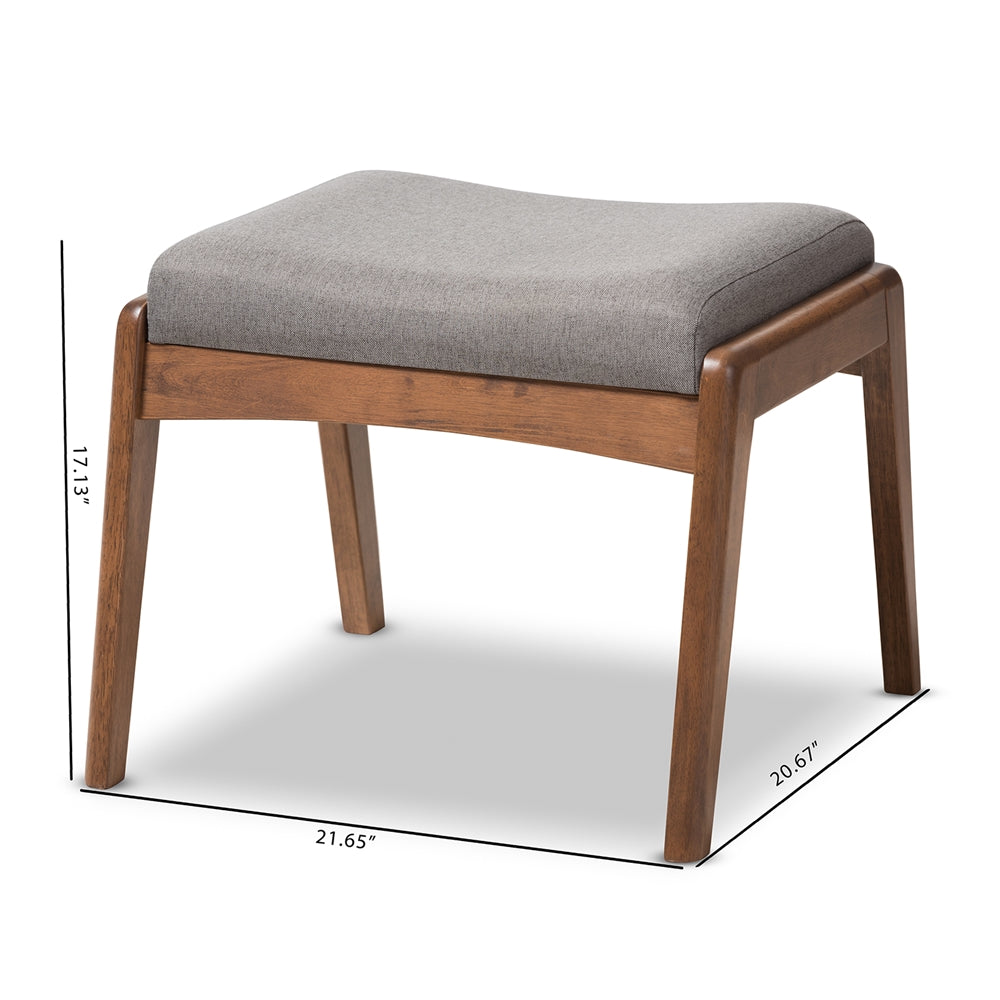 Roxy Mid-Century Modern Walnut Wood Finishing & Fabric Upholstered Ottoman