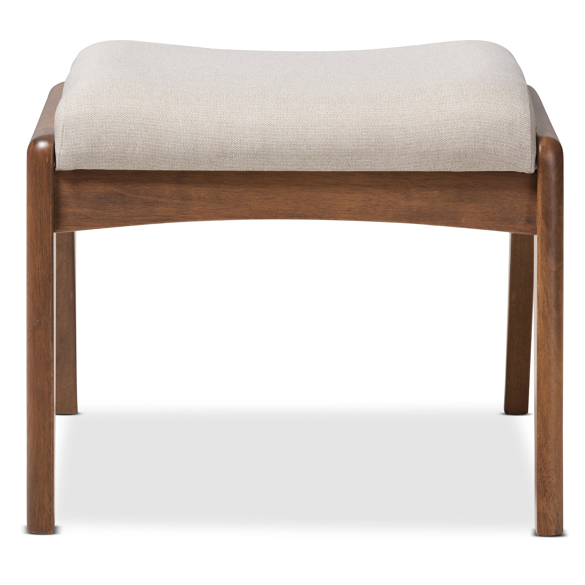 Roxy Mid-Century Modern Walnut Wood Finishing and Light Beige Fabric Upholstered Ottoman