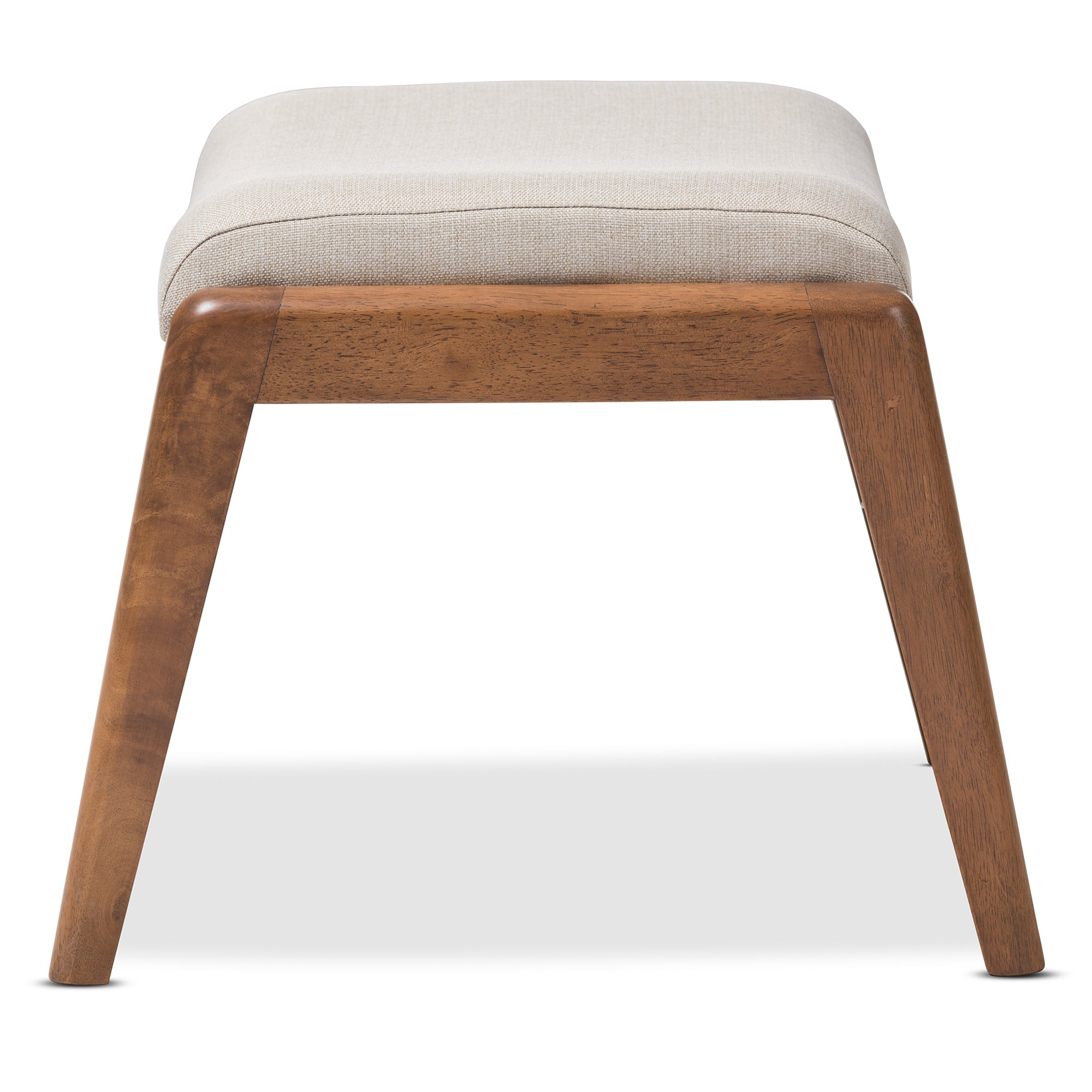 Roxy Mid-Century Modern Walnut Wood Finishing and Light Beige Fabric Upholstered Ottoman