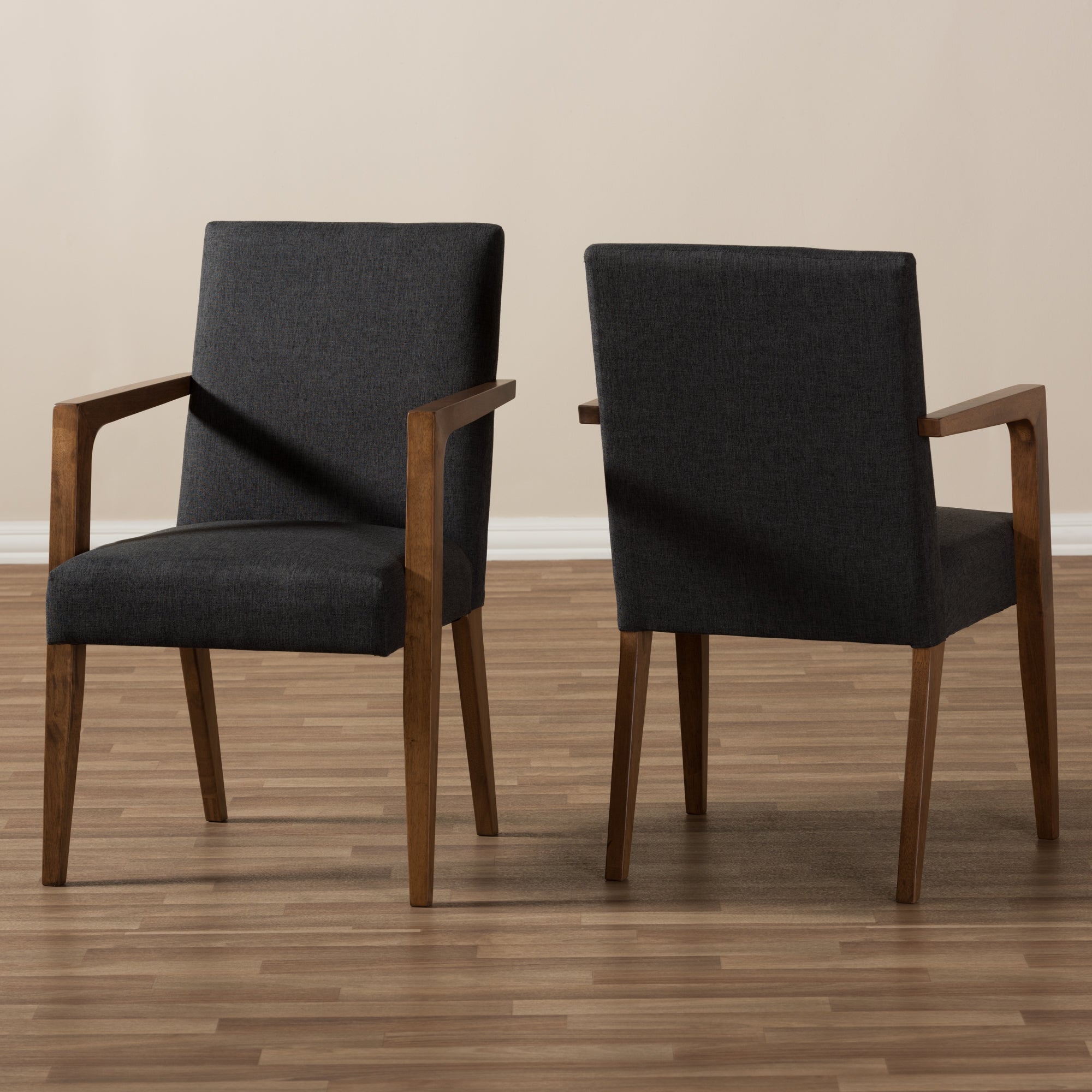Andrea Mid-Century Modern Dark Grey Upholstered Wooden 2-Piece Lounge Set