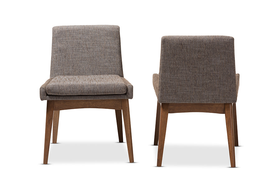 Nexus Mid-Century Modern Walnut Wood Finishing and Gravel Fabric Upholstered Dining Side Chair (Set of 2)