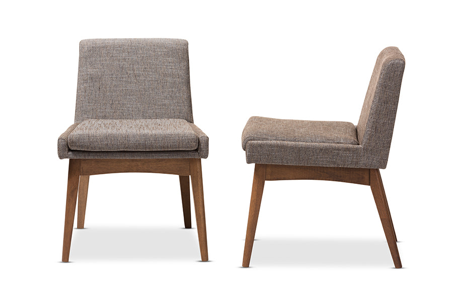 Nexus Mid-Century Modern Walnut Wood Finishing and Gravel Fabric Upholstered Dining Side Chair (Set of 2)