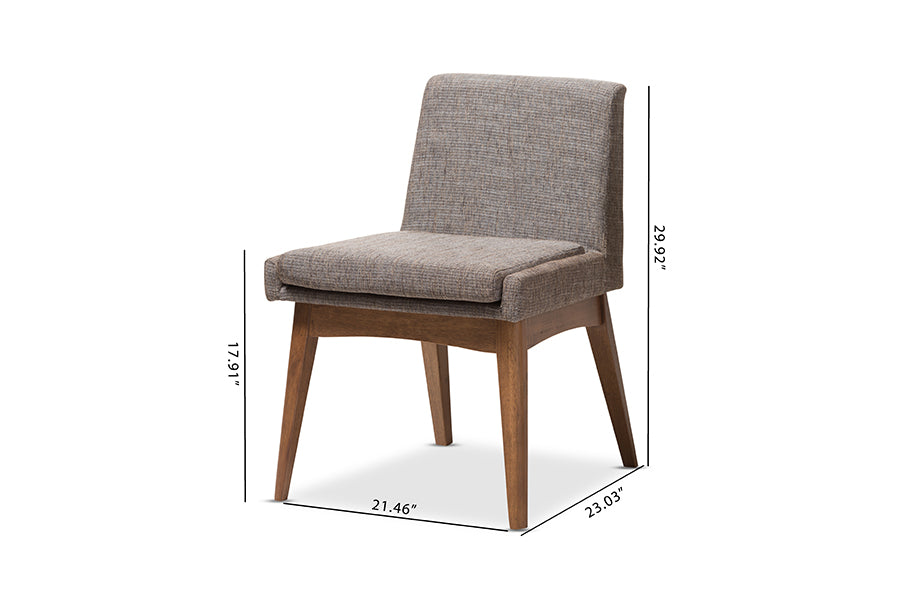 Nexus Mid-Century Modern Walnut Wood Finishing and Gravel Fabric Upholstered Dining Side Chair (Set of 2)