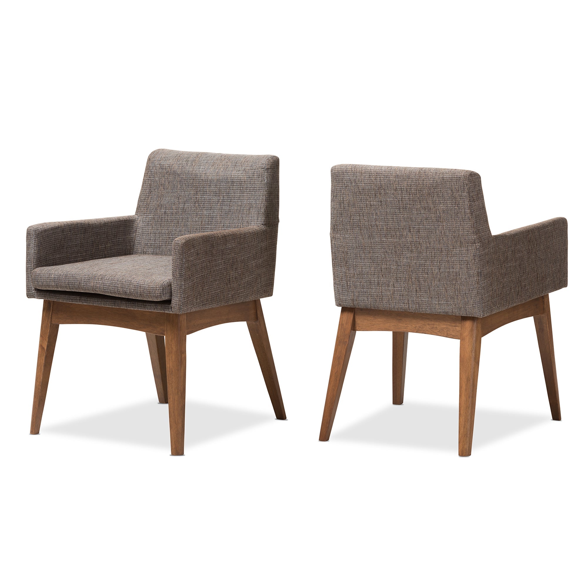 Nexus Mid-Century Modern Walnut Wood Finishing and Gravel Fabric Upholstered Arm Chair (Set of 2)