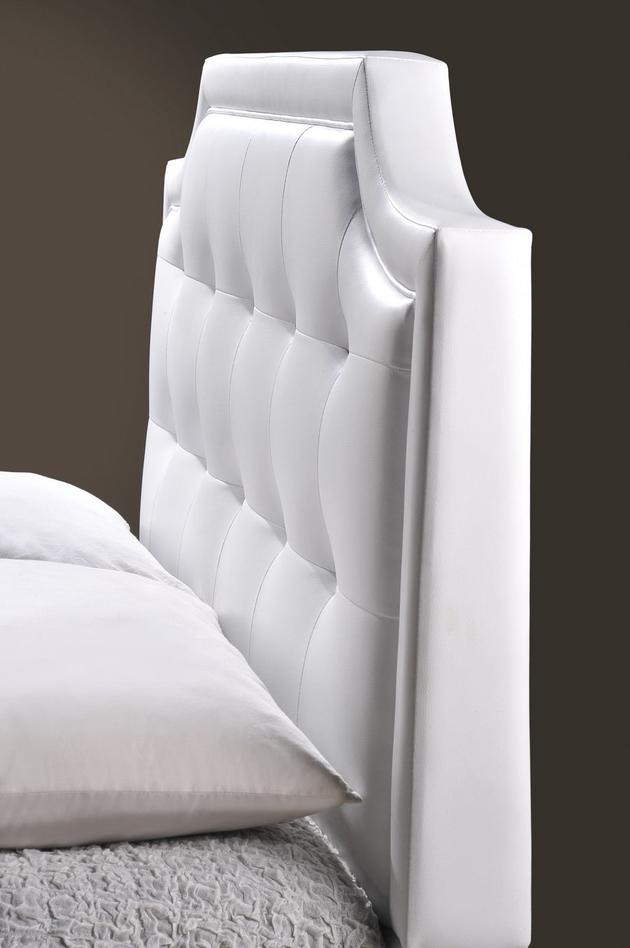 Carlotta White Modern Bed With Upholstered Headboard - Full Size