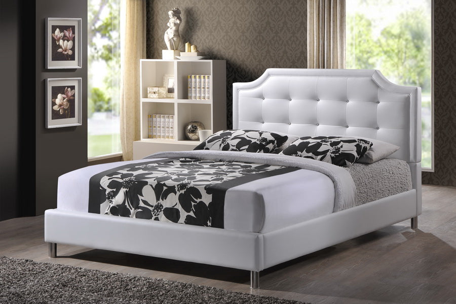 Carlotta White Modern Bed With Upholstered Headboard - Full Size