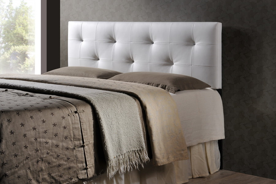 Baxton Studio Dalini Modern and Contemporary Full White Faux Leather Headboard with Faux Crystal Buttons