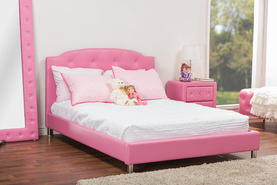 Canterbury Pink Leather Contemporary Full Size Bed
