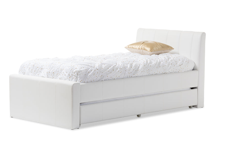 Cosmo Modern and Contemporary White Faux Leather Twin Size Trundle Bed