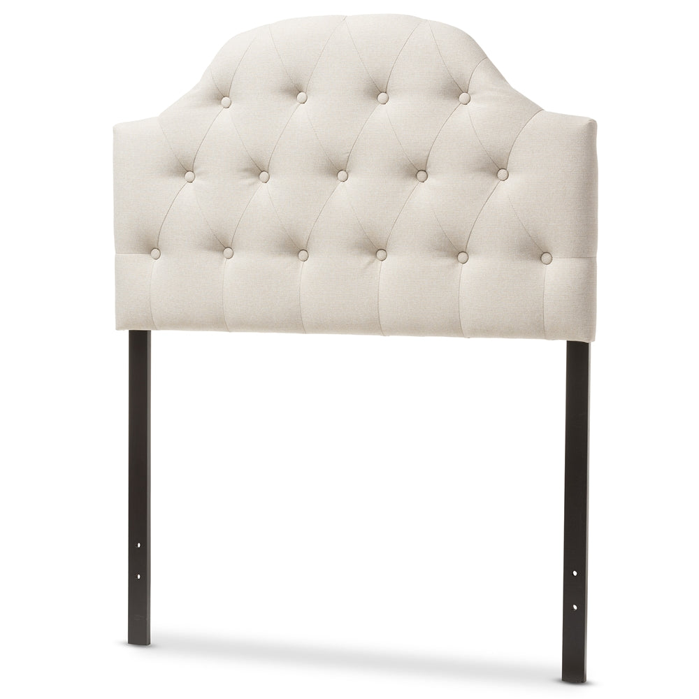 Morris Modern and Contemporary Light Beige Fabric Upholstered Button-Tufted Scalloped Twin Size Headboard