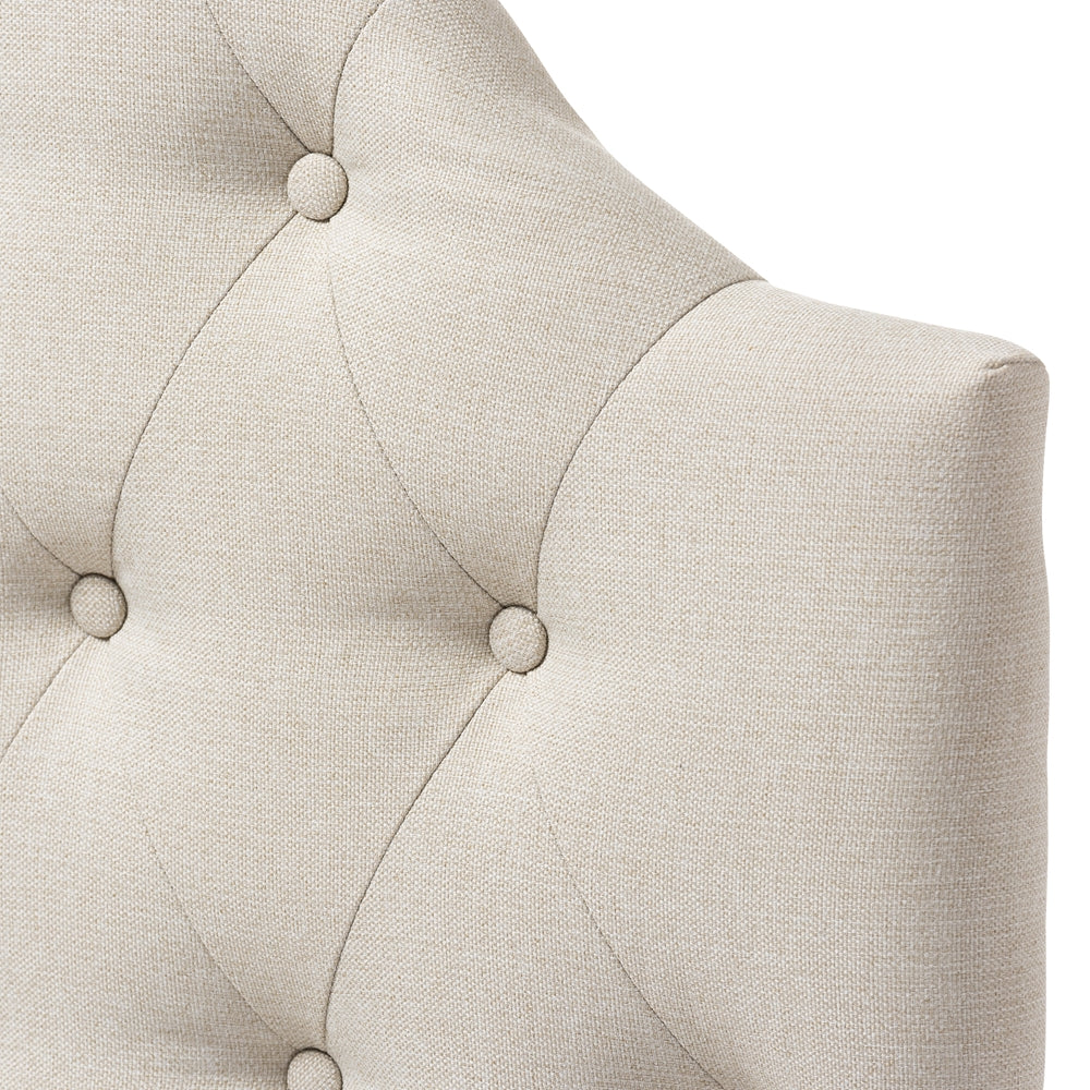 Morris Modern and Contemporary Light Beige Fabric Upholstered Button-Tufted Scalloped Twin Size Headboard
