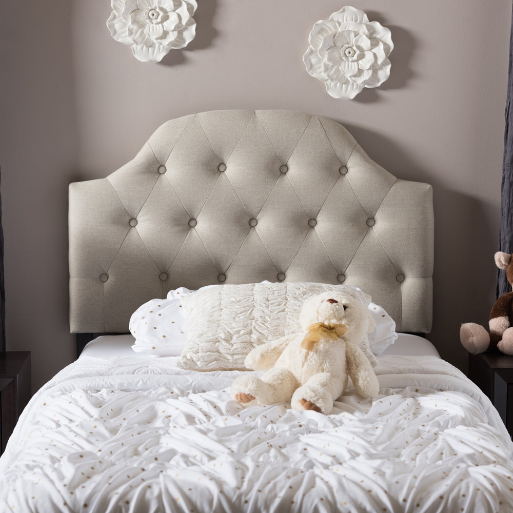 Morris Modern and Contemporary Light Beige Fabric Upholstered Button-Tufted Scalloped Twin Size Headboard