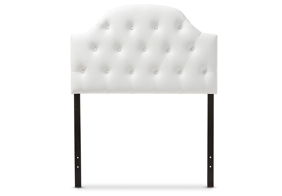 Morris Modern and Contemporary White Faux Leather Upholstered Button-Tufted Scalloped Twin Size Headboard