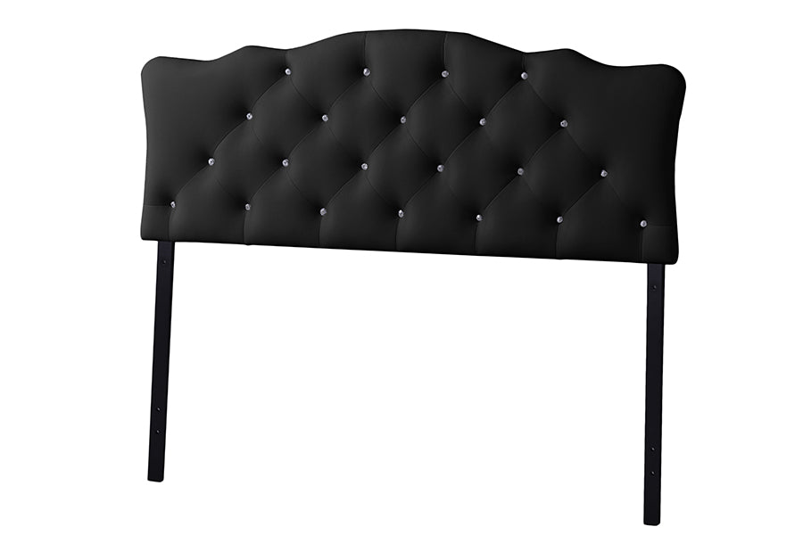 Baxton Studio Rita Modern and Contemporary Queen Size Black Faux Leather Upholstered Button-tufted Scalloped Headboard