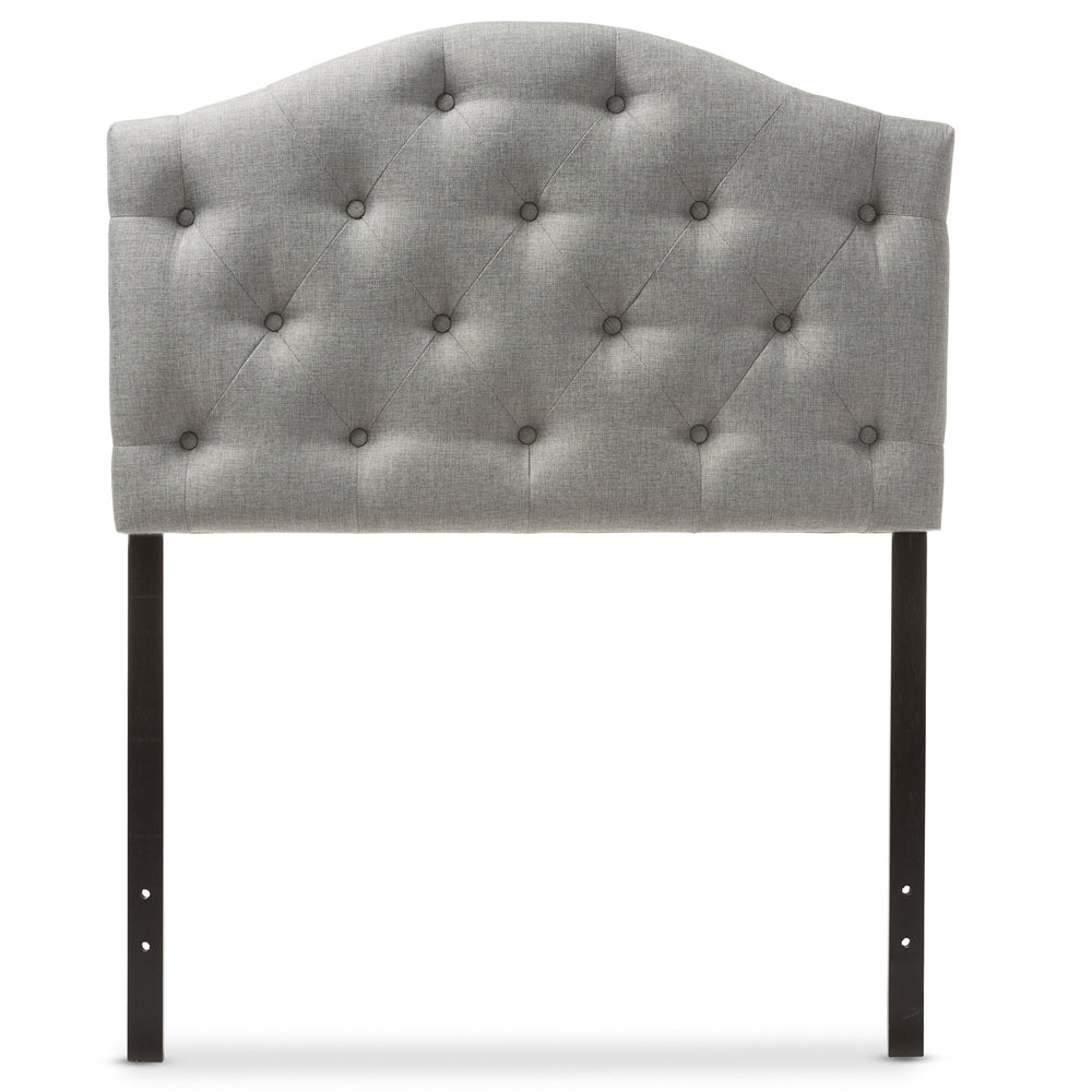 Myra Modern and Contemporary Grey Fabric Upholstered Button-Tufted Scalloped Twin Size Headboard