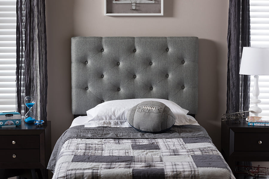 Viviana Modern and Contemporary Grey Fabric Upholstered Button-Tufted Twin Size Headboard