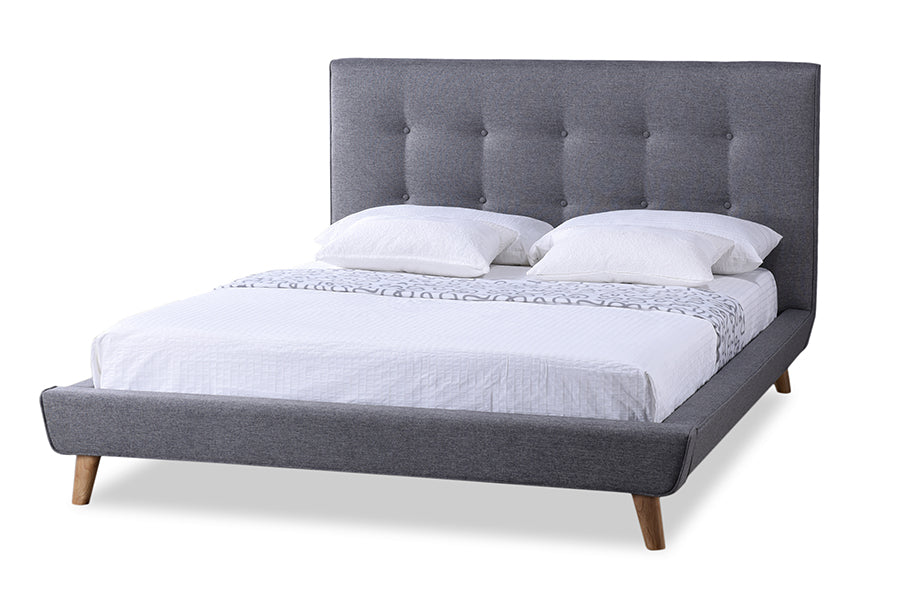 Jonesy Scandinavian Style Mid-Century Grey Fabric Upholstered Queen Size Platform Bed