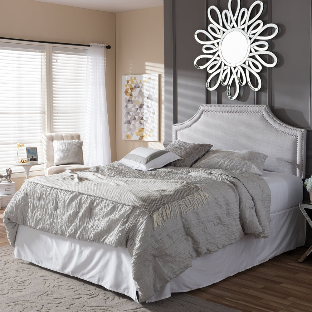 Avignon Modern and Contemporary Grayish Beige Fabric Upholstered Queen Size Headboard