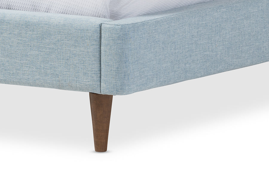 Hannah Mid-Century Modern Sky Blue Fabric Queen Size Platform Bed