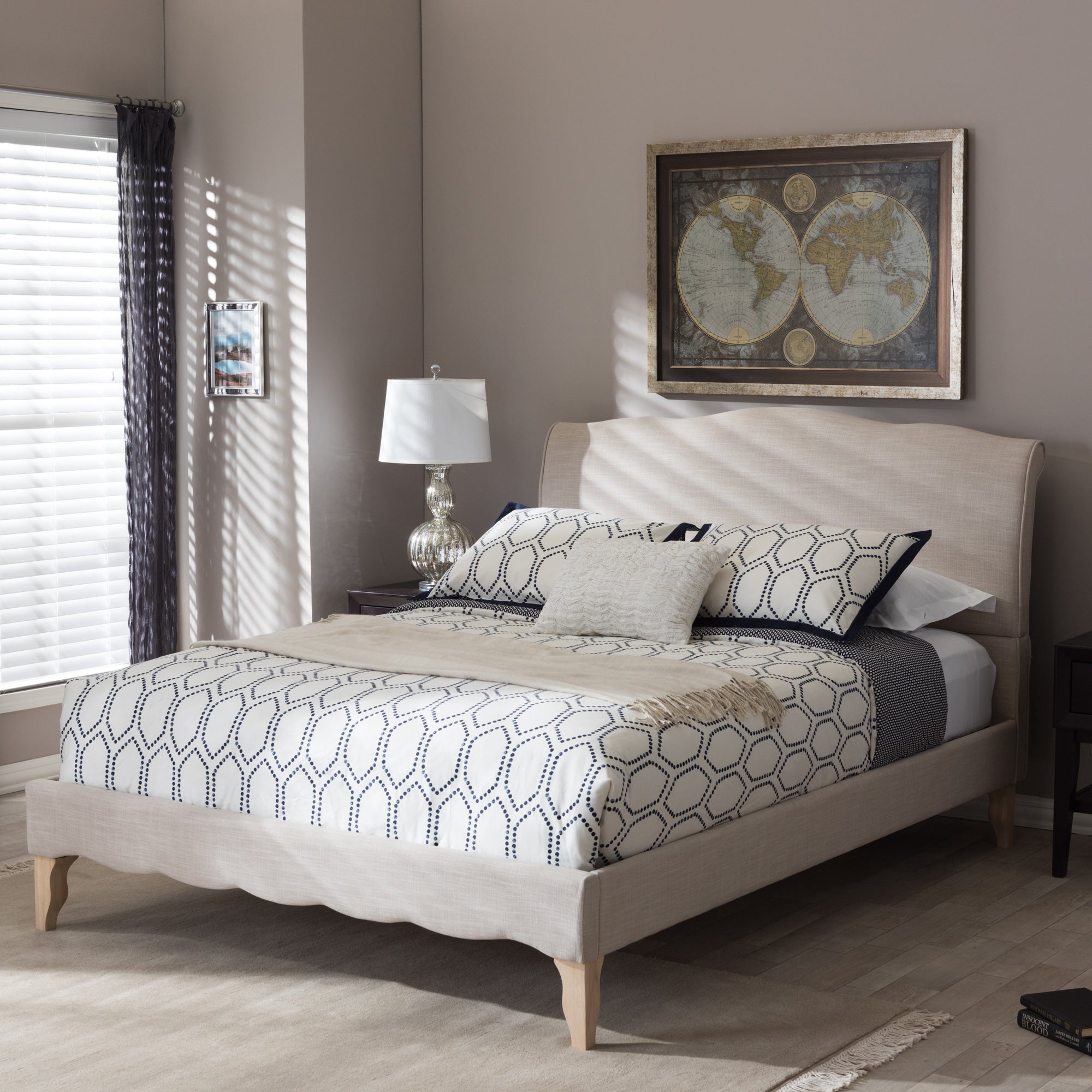 Fannie Queen Size French Classic Modern in Beige Linen Fabric