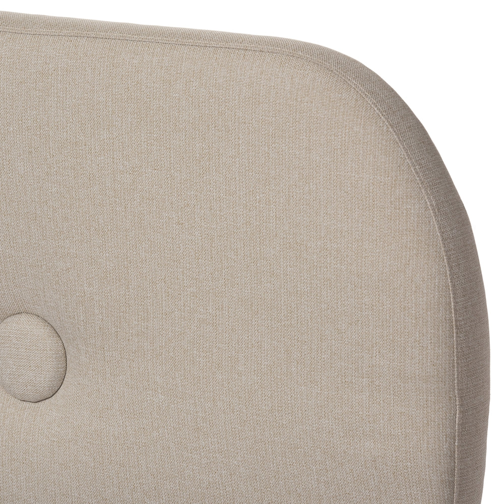 Penelope Queen Size Mid-Century Modern Light Beige Fabric & Solid Walnut Wood Bed