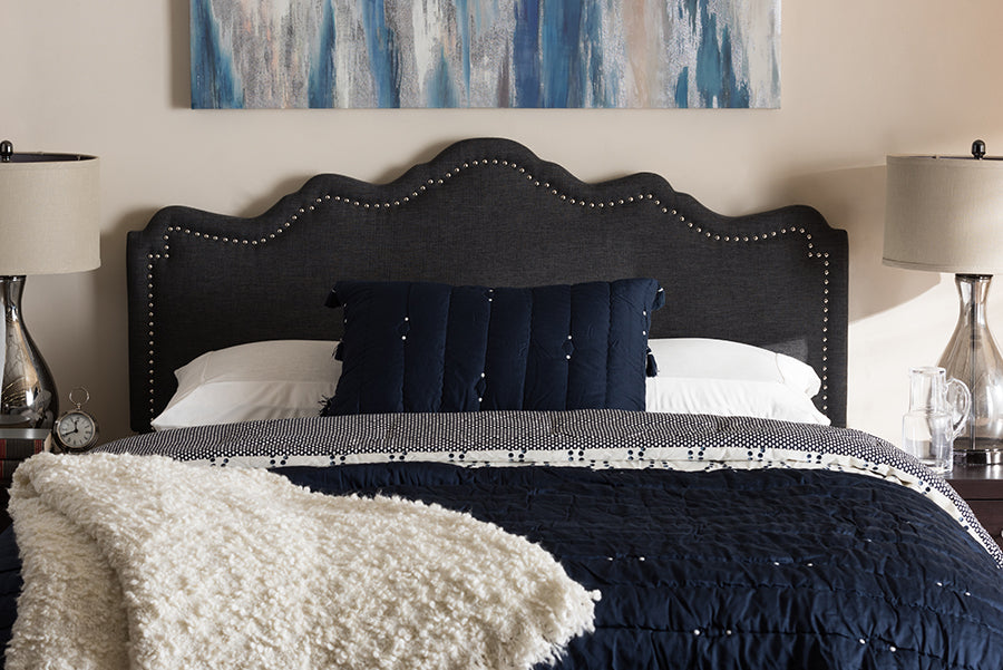 Nadeen Modern and Contemporary Dark Grey Fabric King Size Headboard