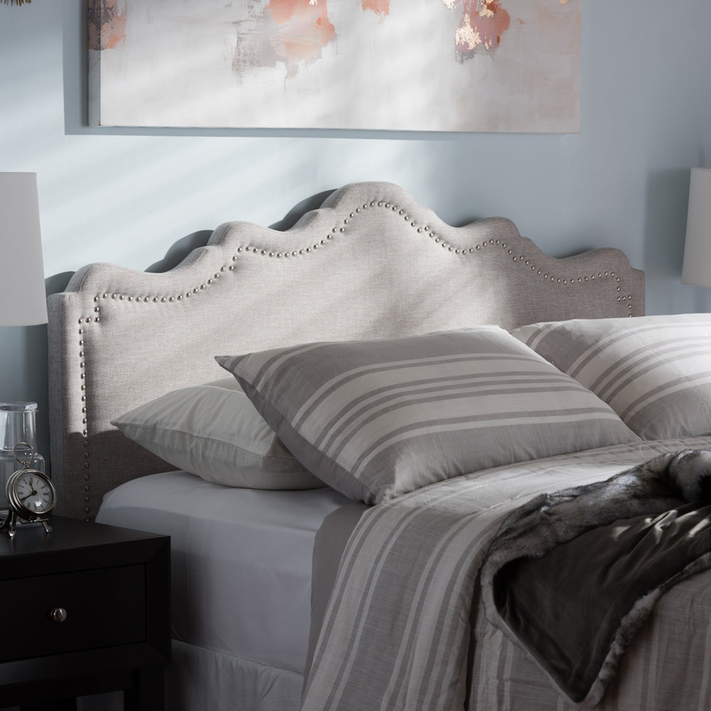 Nadeen Modern and Contemporary Greyish Beige Fabric Full Size Headboard