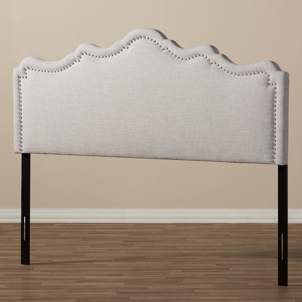 Nadeen Modern and Contemporary Greyish Beige Fabric Queen Size Headboard