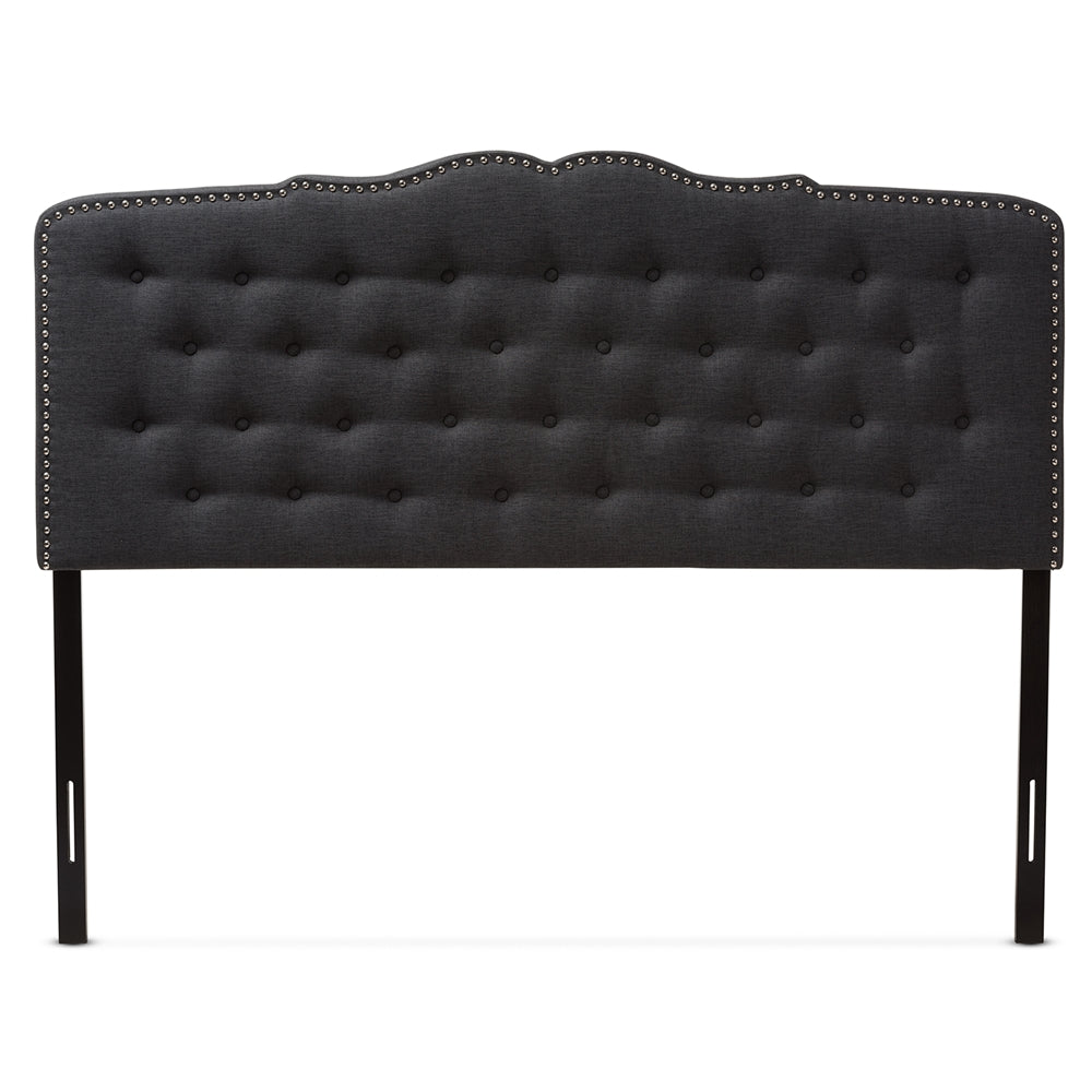 Lucy Modern and Contemporary Dark Grey Fabric Queen Size Headboard