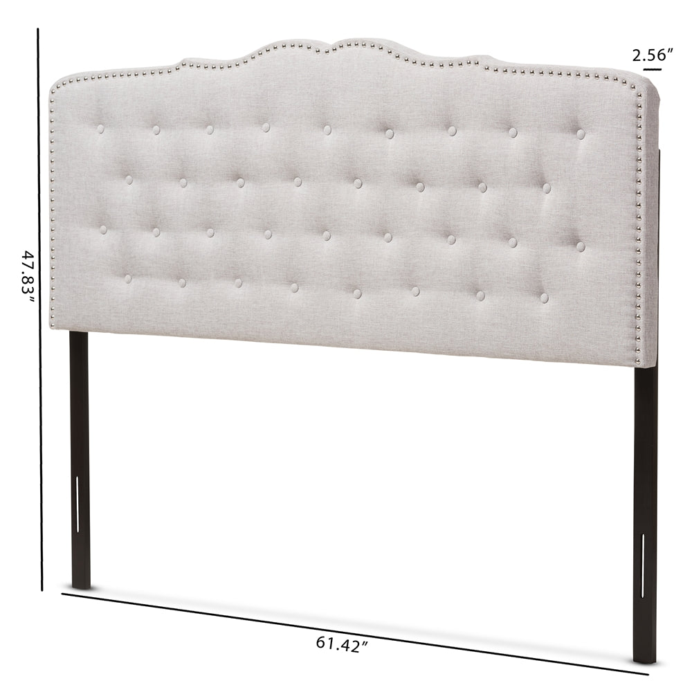 Lucy Modern and Contemporary Greyish Beige Fabric Queen Size Headboard