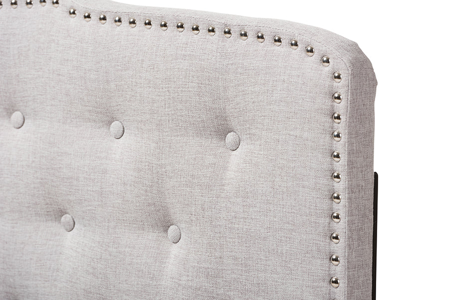 Lucy Modern and Contemporary Greyish Beige Fabric Queen Size Headboard