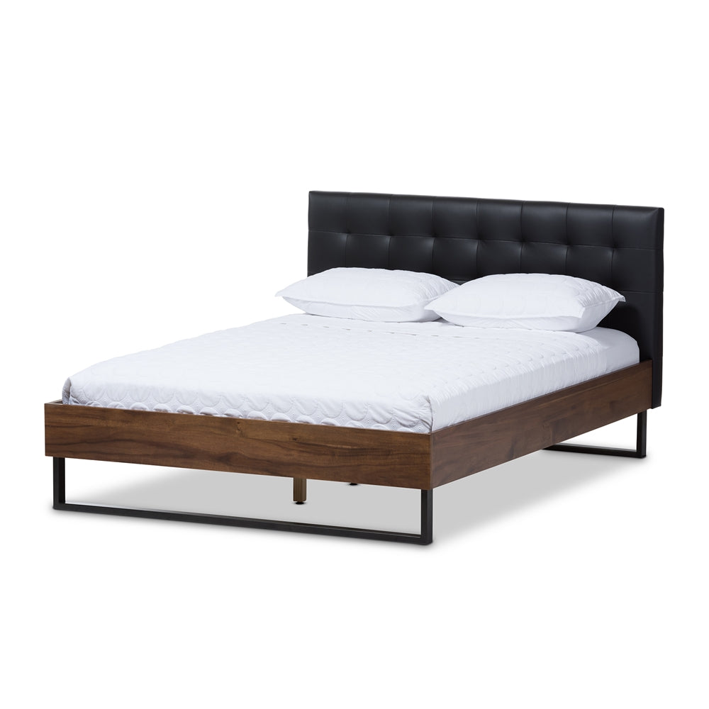 Mitchell Black Faux Leather Dark Bronze Metal King Size Platform Bed