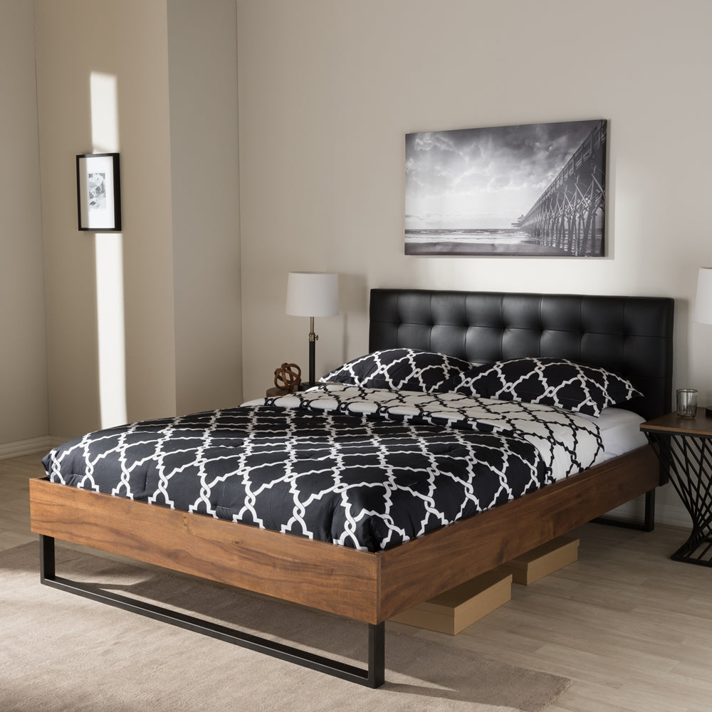 Mitchell Black Faux Leather Dark Bronze Metal King Size Platform Bed