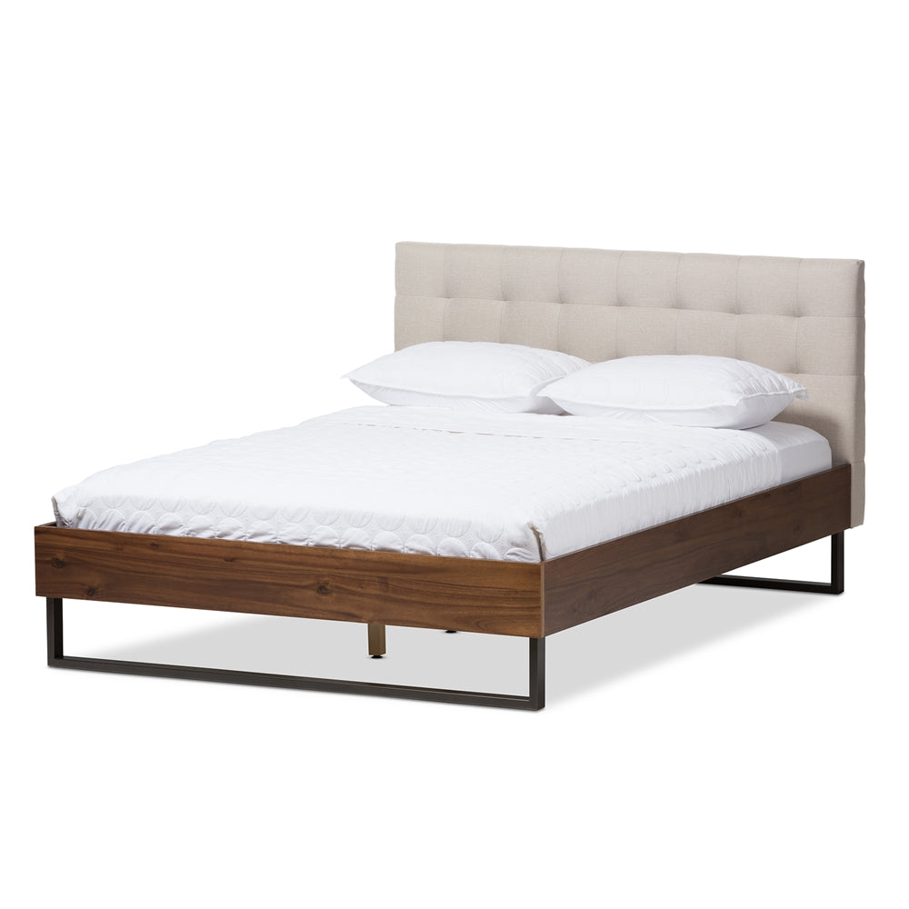 Mitchell Industrial Walnut Wood Dark Bronze Metal Queen Size Bed